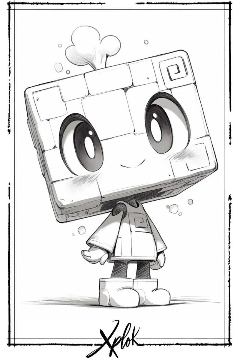 Cute Kawaii Square Character Drawing to Draw