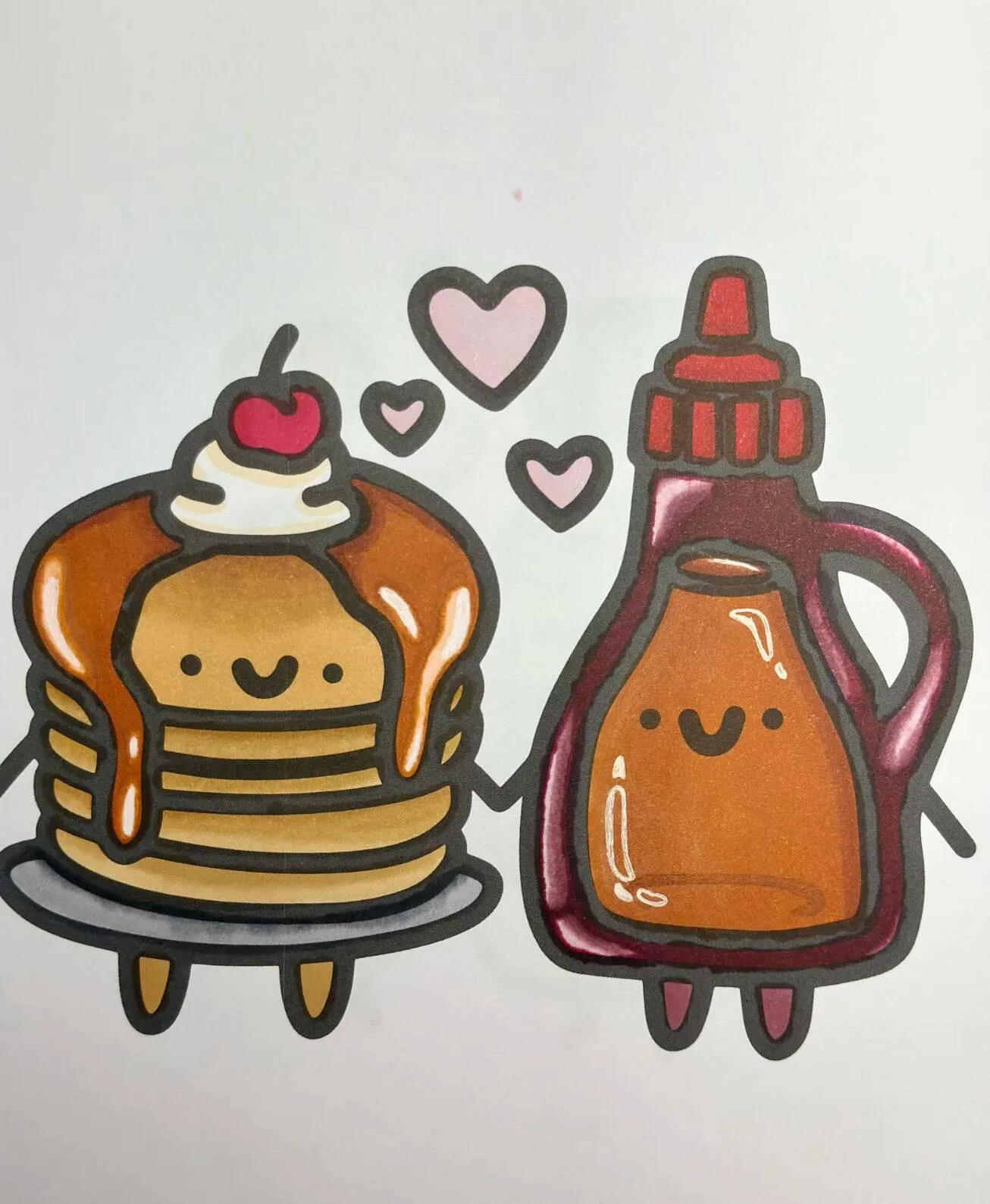Desenho Fofo para Desenhar de Panquecas com Calda e Corações