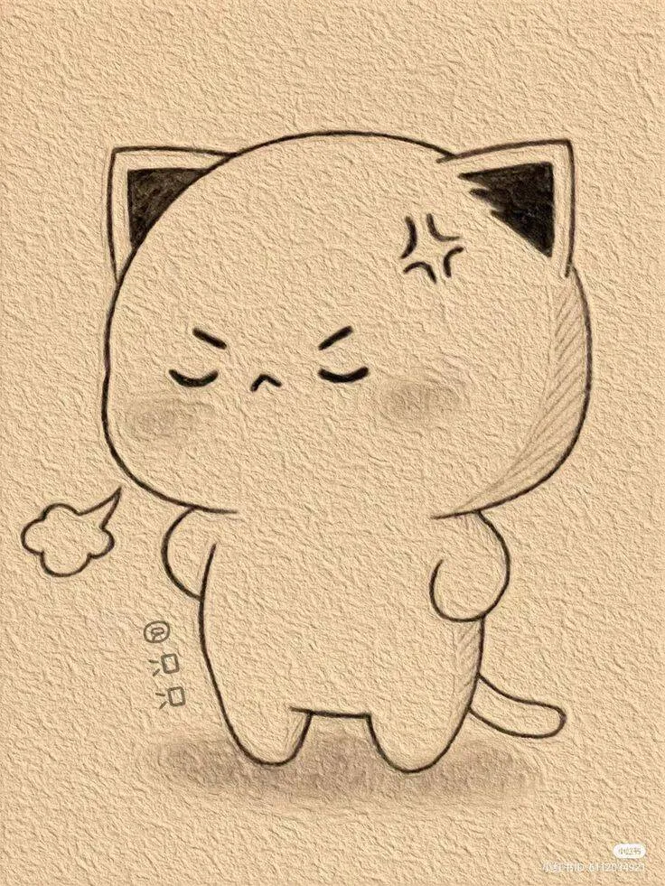 Desenho Fofo para Desenhar de Gatinho Irritado
