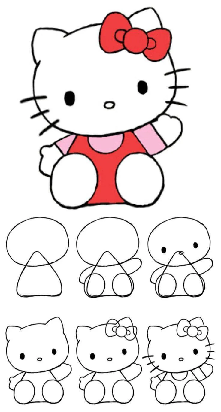 Desenho Fofo para Desenhar da Hello Kitty com Laço Vermelho