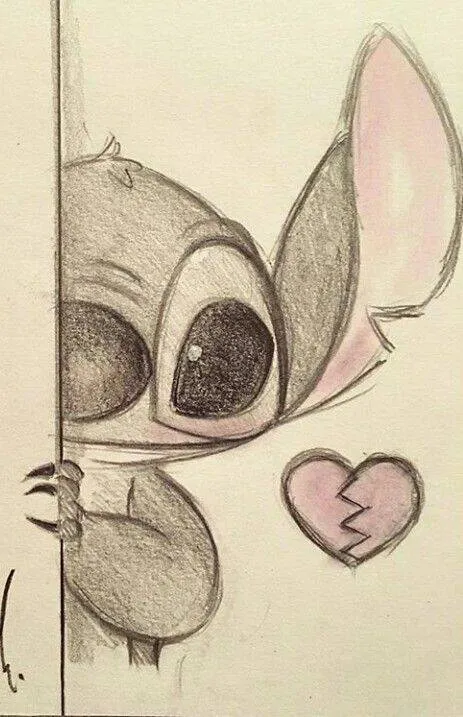 Desenho Fofo para Desenhar do Stitch com Coração Partido