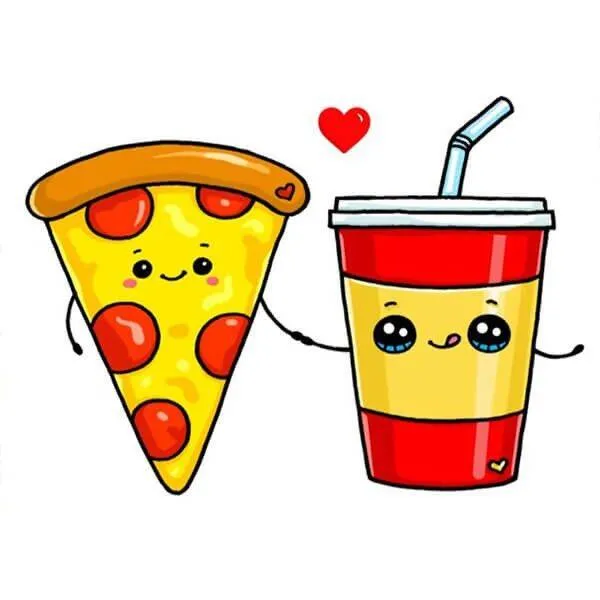 Cute Drawing to Draw of Pizza and Soda with Heart
