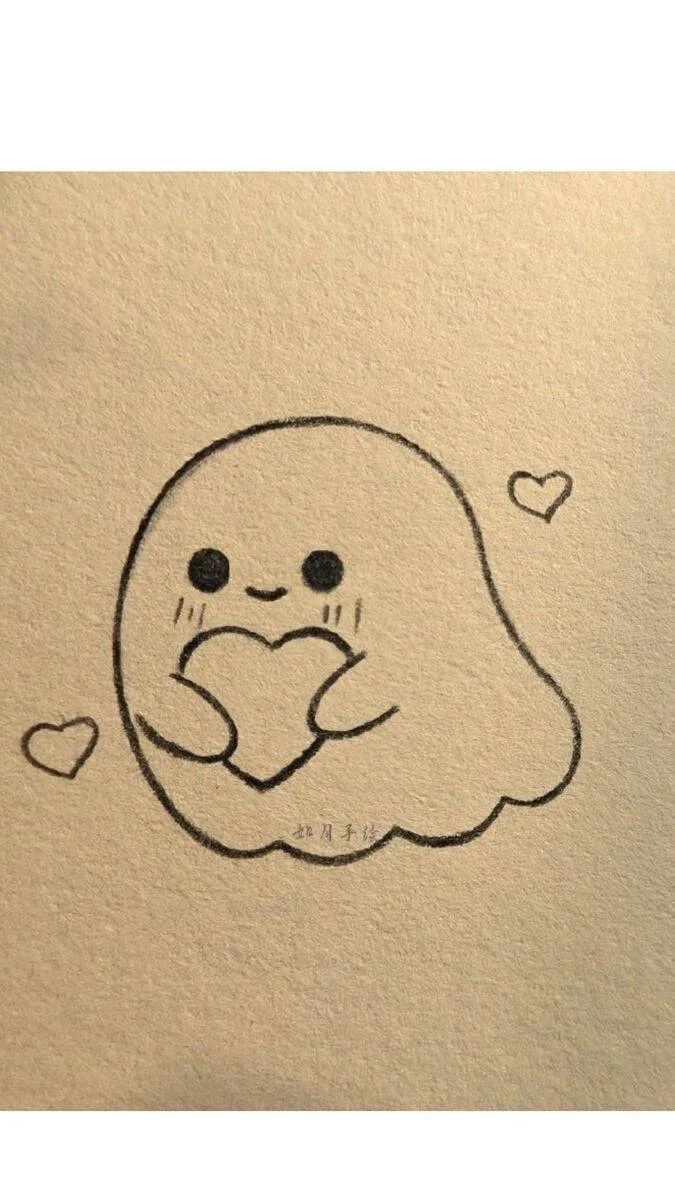 Desenho Fofo para Desenhar de Fantasminha com Coração