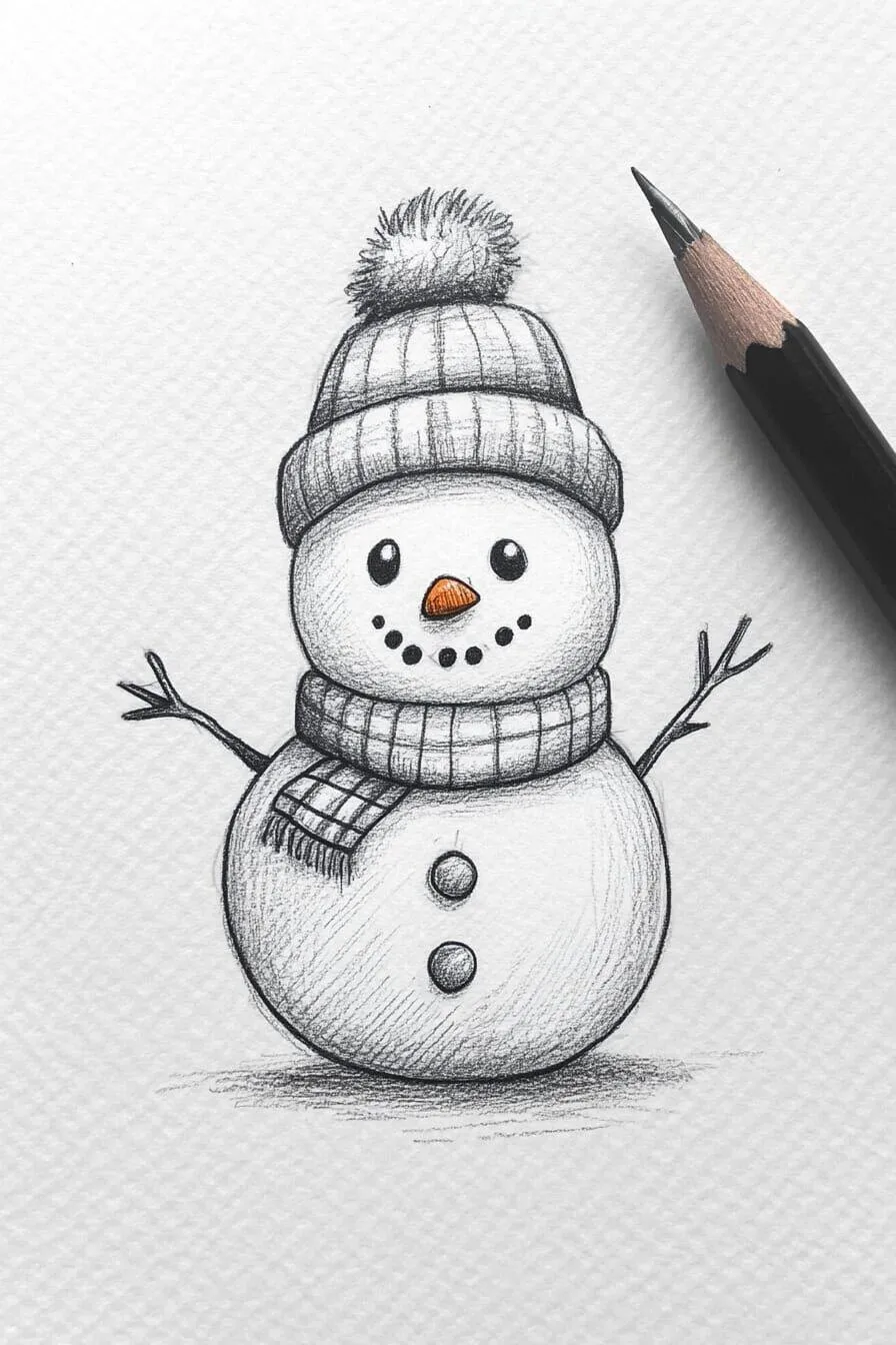 Desenho Fofo para Desenhar de Boneco de Neve com Cachecol