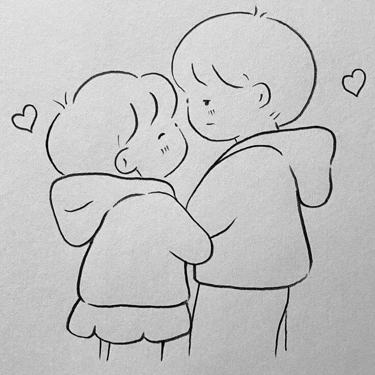 Desenho Fofo para Desenhar de Casal com Corações