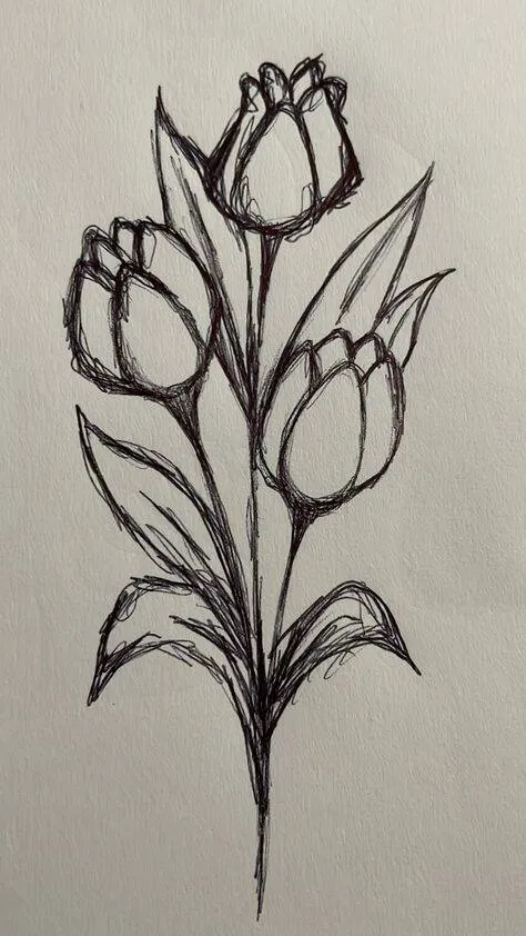 Desenho Fofo para Desenhar de Tulipas Delicadas