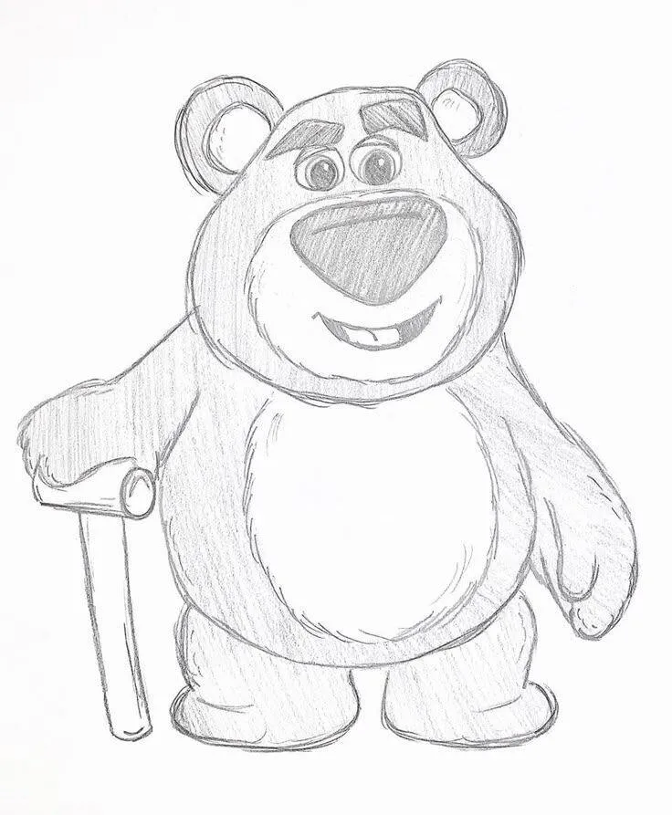 Desenho Fofo para Desenhar de Ursinho com Bengala