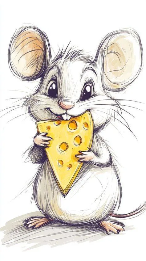 Desenho Fofo para Desenhar de Ratinho com Queijo
