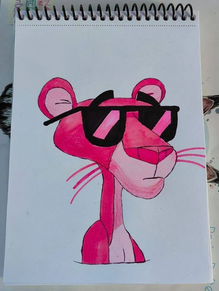 Desenho Fofo para Desenhar da Pantera Cor de Rosa com Óculos