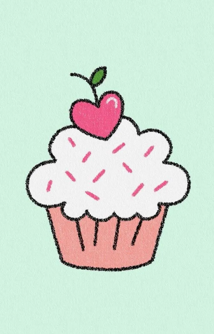 Desenho Fofo para Desenhar de Cupcake com Coração