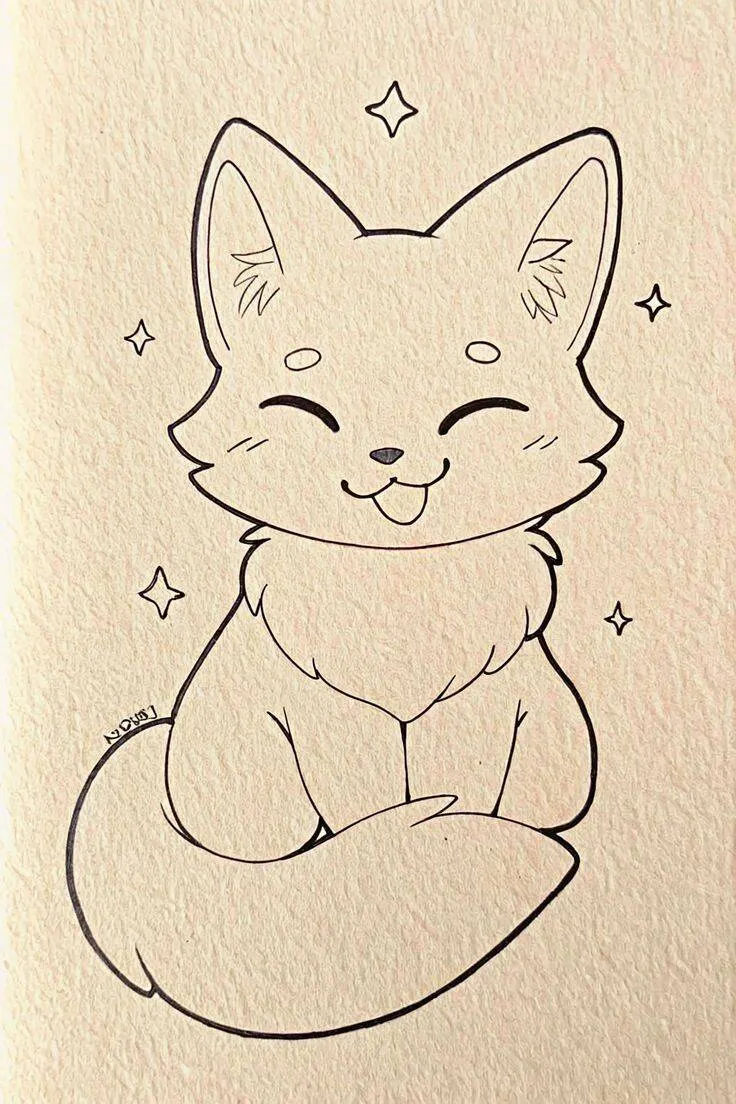 Desenho Fofo para Desenhar de Raposa Sorridente com Estrelas