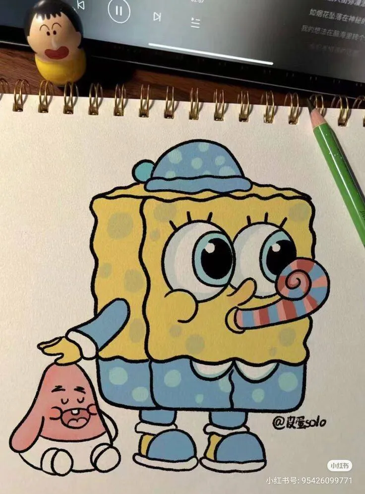 Desenho Fofo para Desenhar do Bob Esponja com Chapéu de Festa