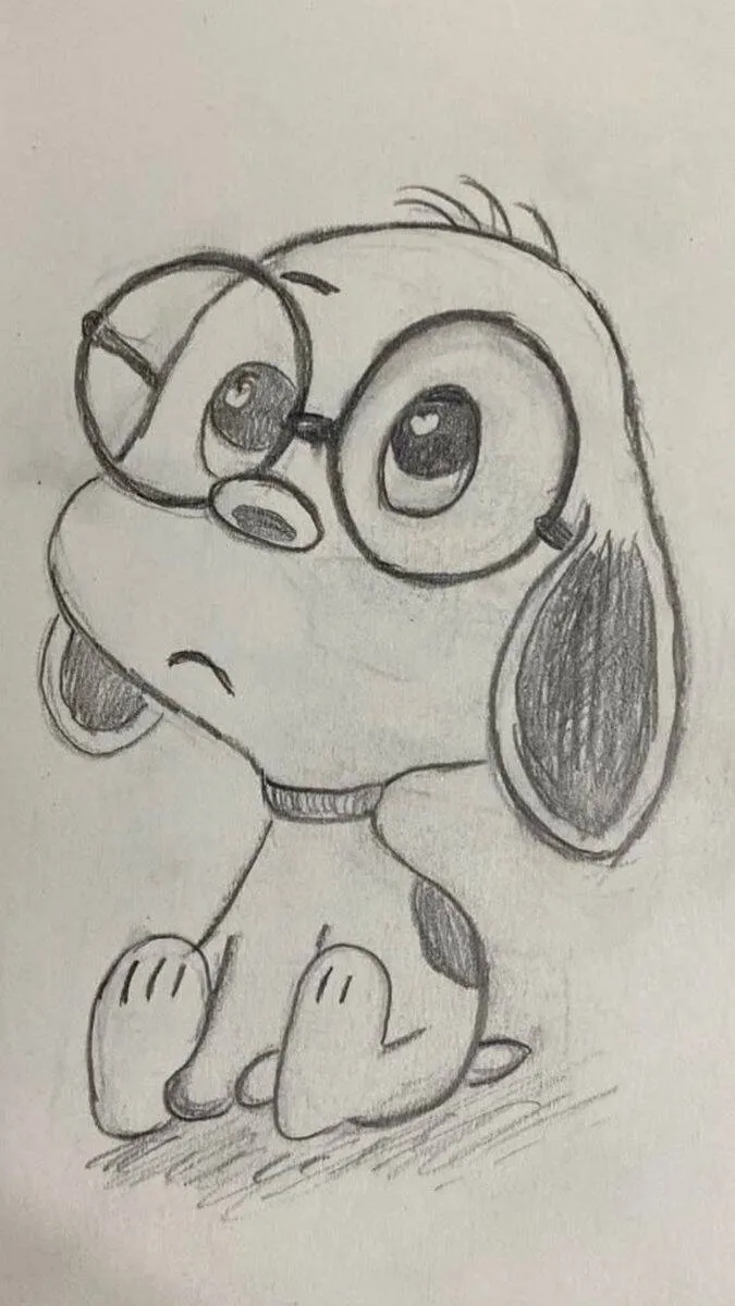 Cute Drawing of a Puppy with Glasses