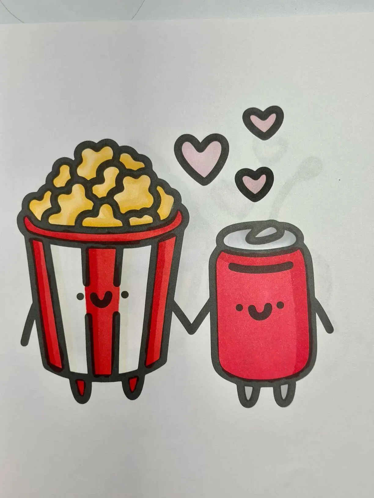 Cute Drawing to Draw of Popcorn and Soda in Love