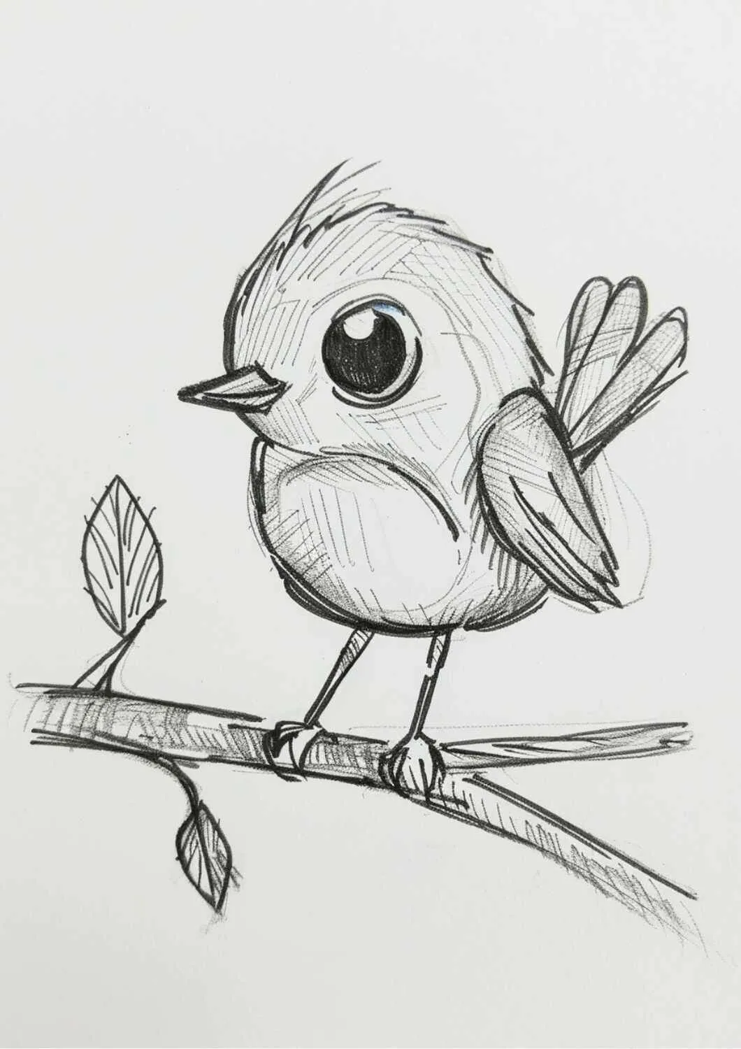 Cute Bird on the Branch Drawing to Draw