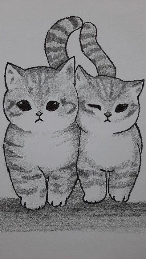 Cute Drawing to Draw of Hugging Kittens