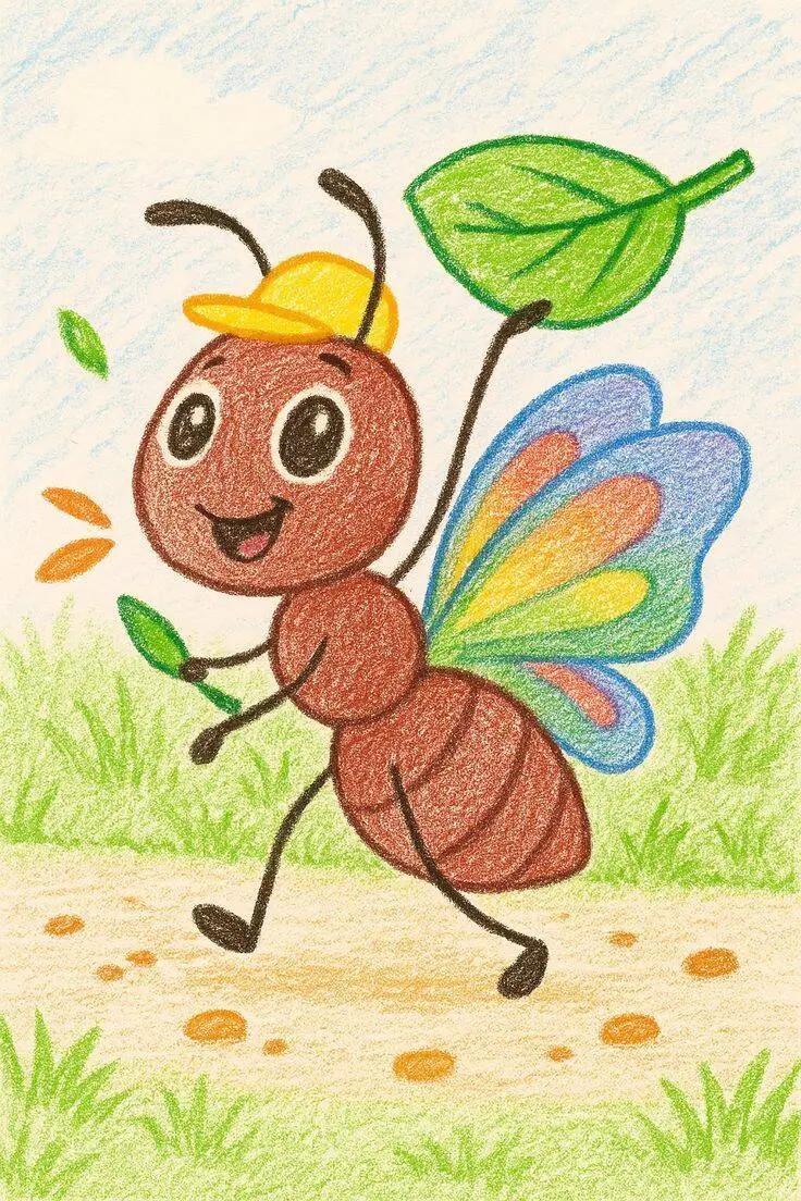 Cute Drawing to Draw of Little Ant with Colorful Wings