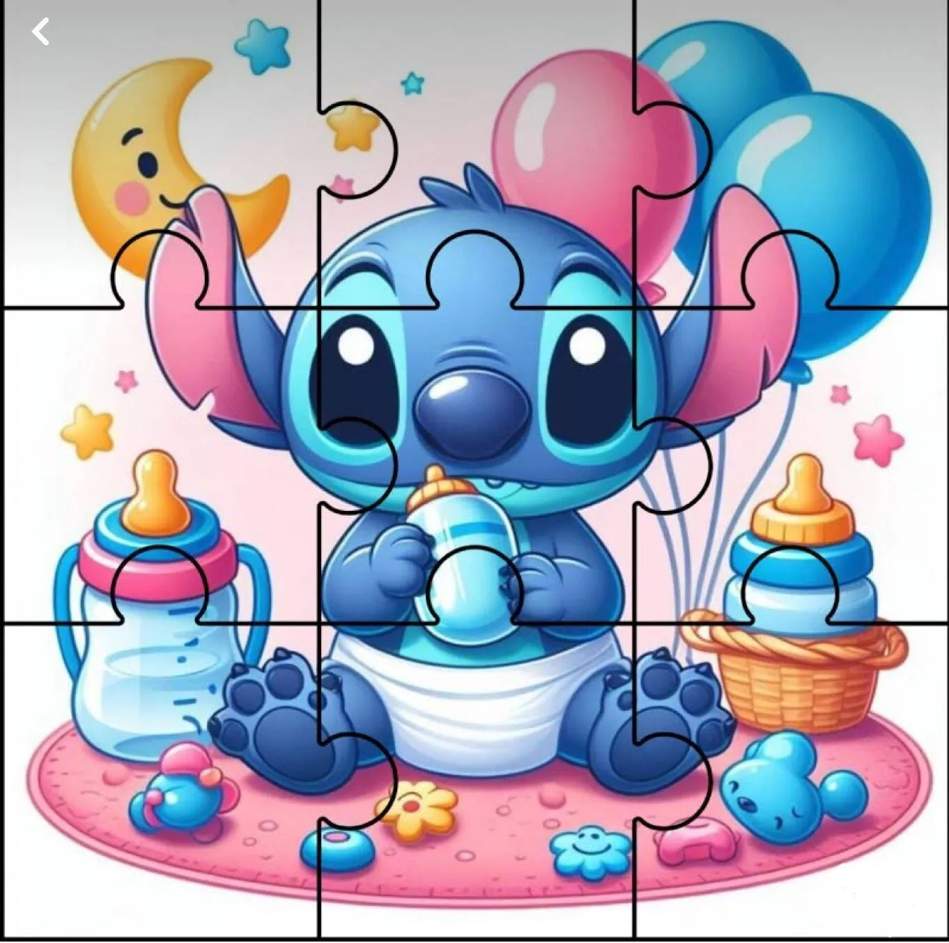 Quebra Cabeça para Imprimir do Stitch com Balões e Brinquedos