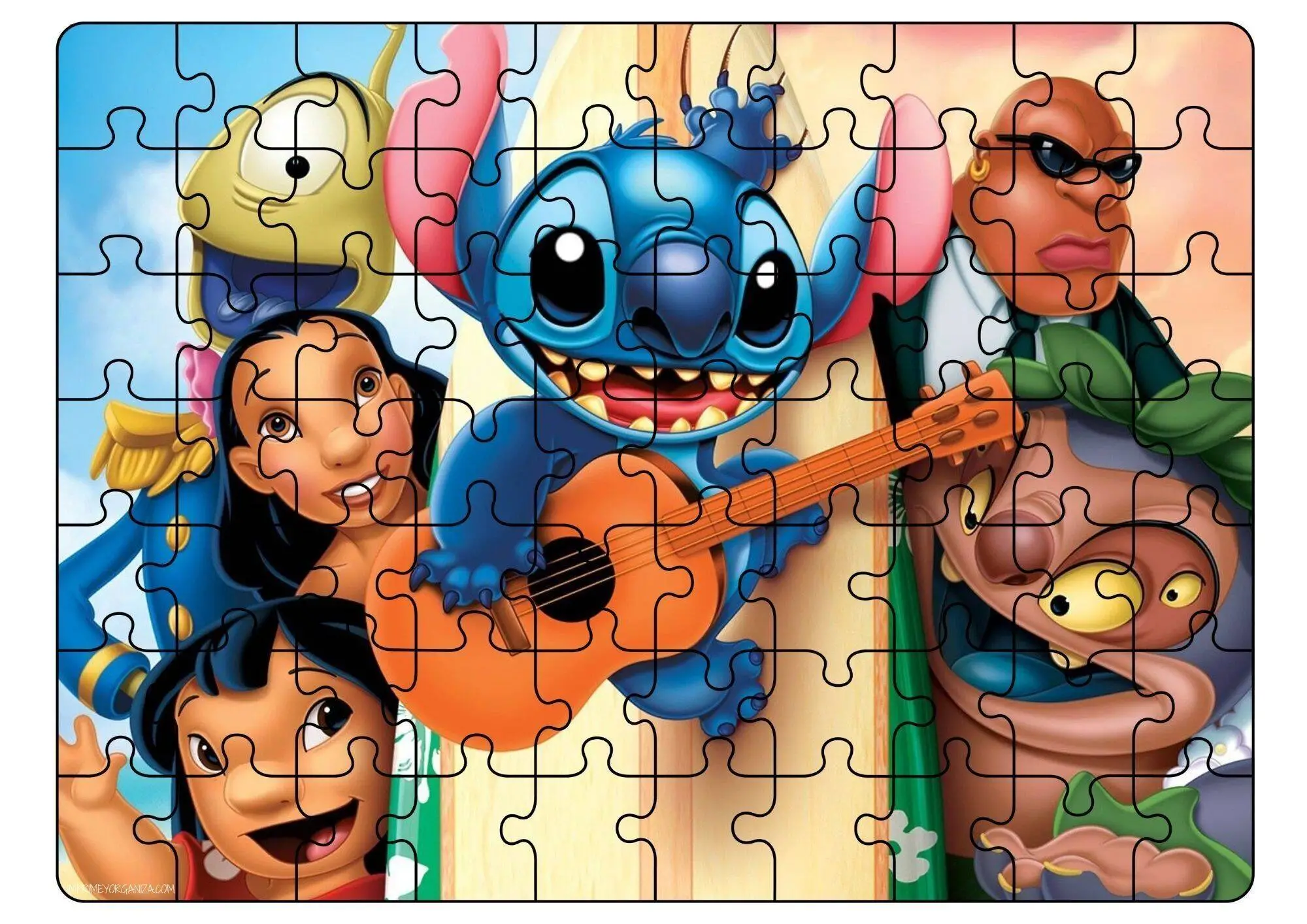 Quebra Cabeça para Imprimir do Stitch e Seus Amigos