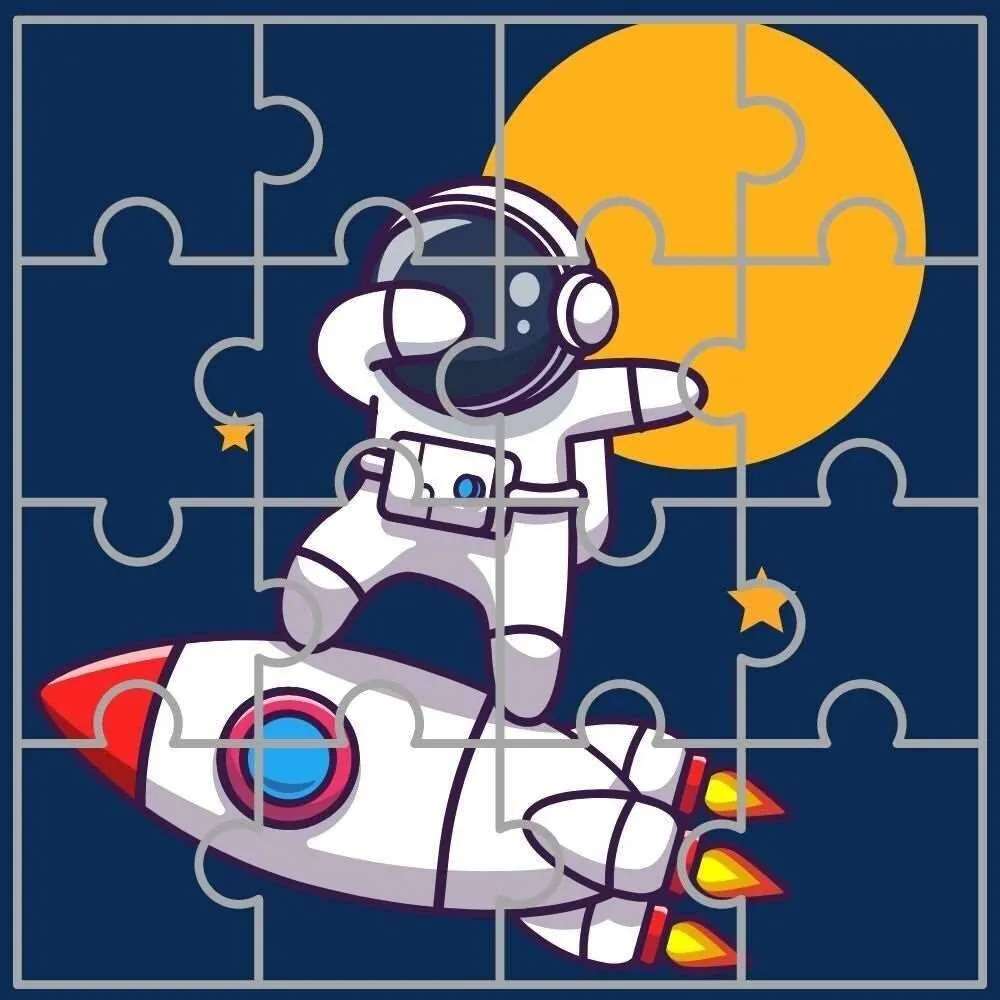 Quebra Cabeça para Imprimir do Astronauta e Foguete