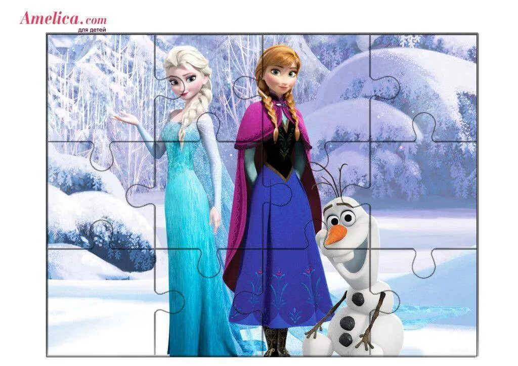 Quebra Cabeça para Imprimir da Elsa, Anna e Olaf