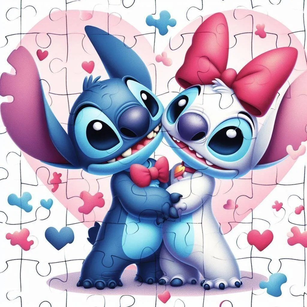 Quebra Cabeça para Imprimir do Stitch e Angel