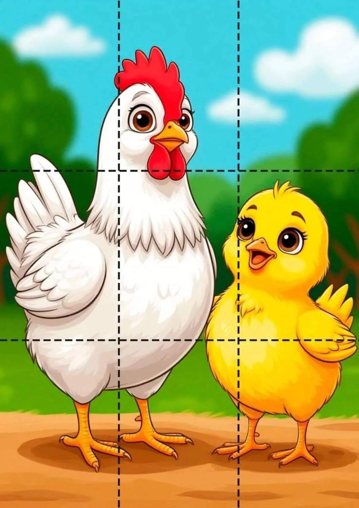 Quebra Cabeça para Imprimir da Galinha e do Pintinho