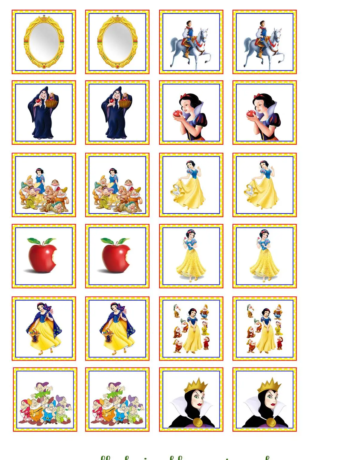 Jogo da Memória para Imprimir da Branca de Neve
