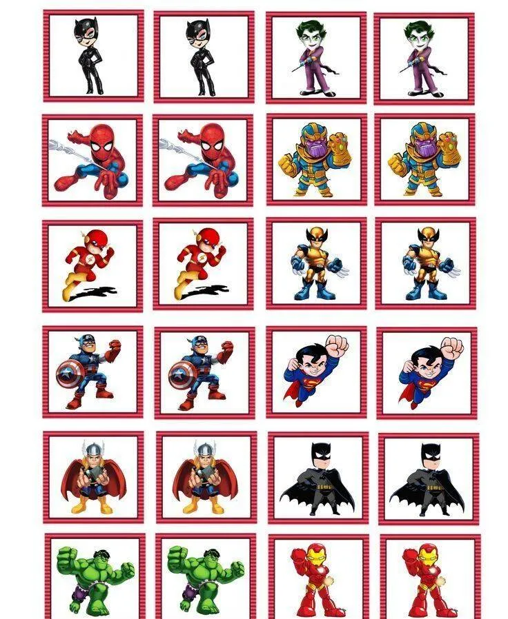 Jogo da Memória para Imprimir de Super Heróis