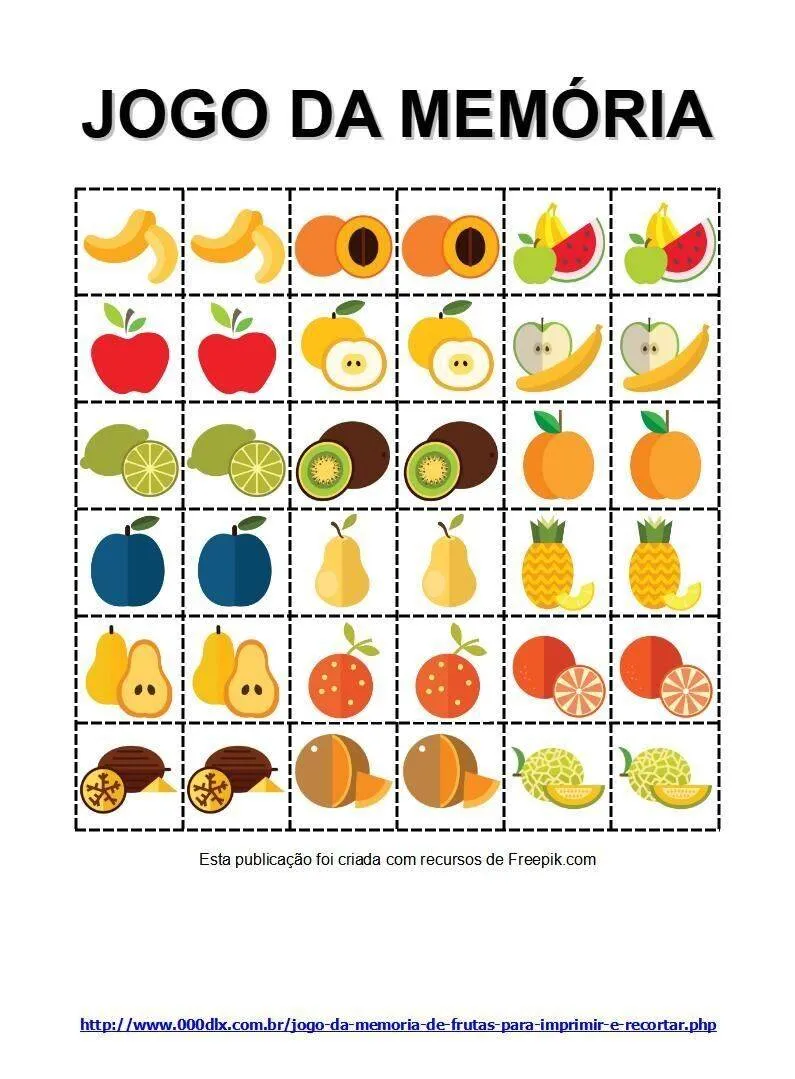 Printable Memory Game of Colorful Fruits