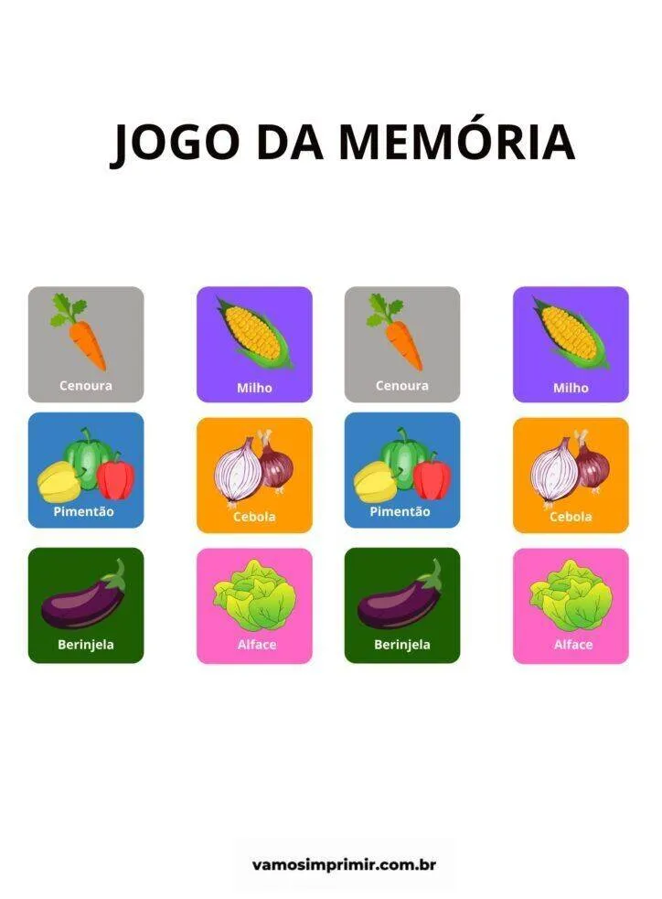 Jogo da Memória para Imprimir de Legumes