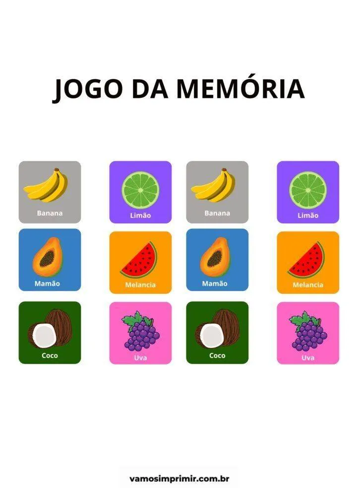 Jogo da Memória para Imprimir de Frutas