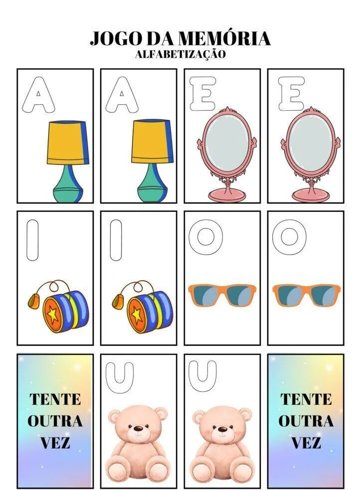Jogo da Memória para Imprimir da Alfabetização
