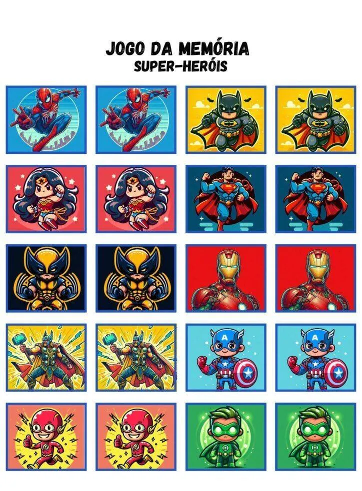 Jogo da Memória para Imprimir de Super Heróis