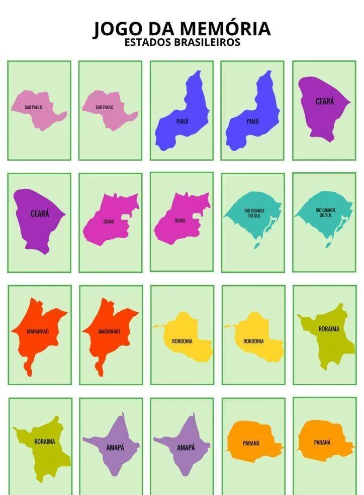 Jogo da Memória para Imprimir dos Estados Brasileiros