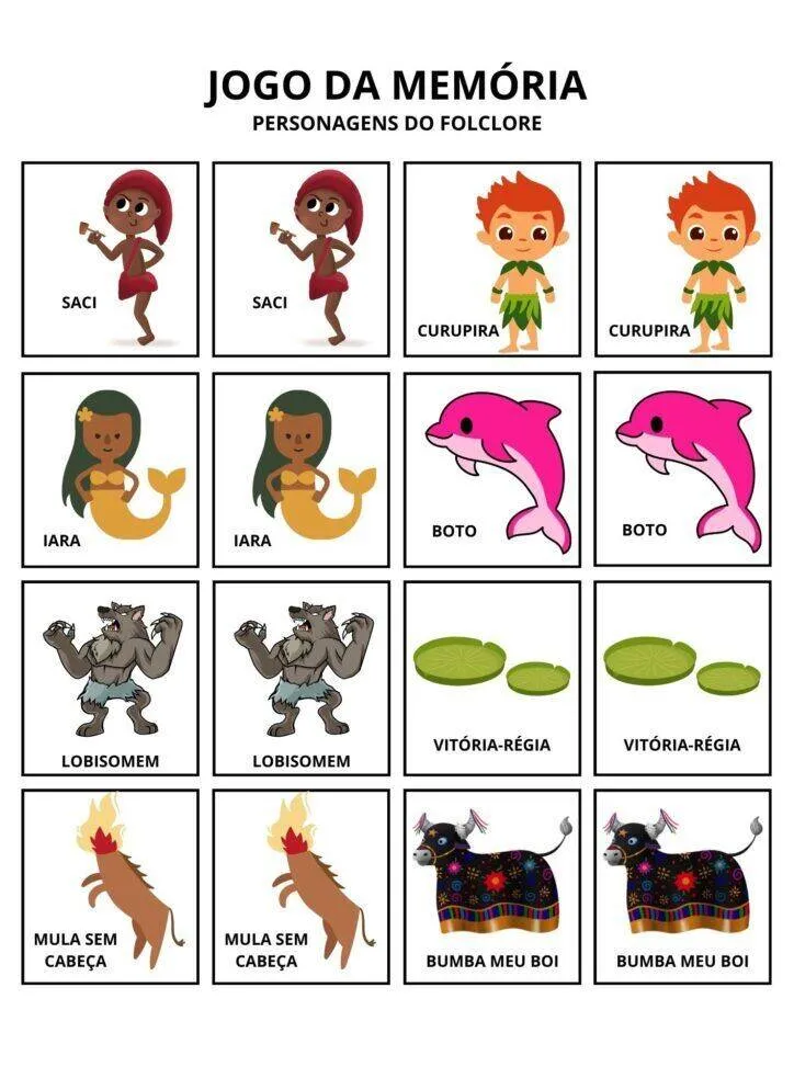 Jogo da Memória para Imprimir do Folclore Brasileiro