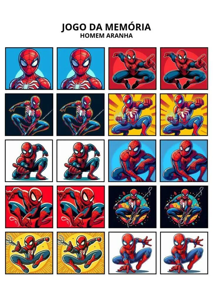 Jogo da Memória para Imprimir do Homem Aranha