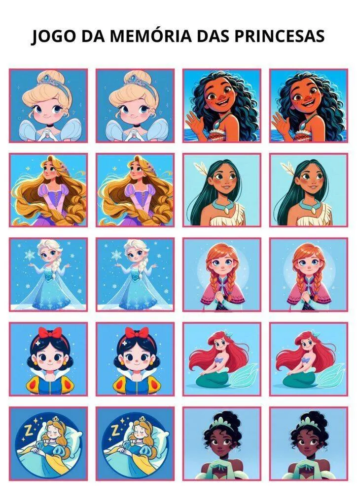 Jogo da Memória para Imprimir das Princesas