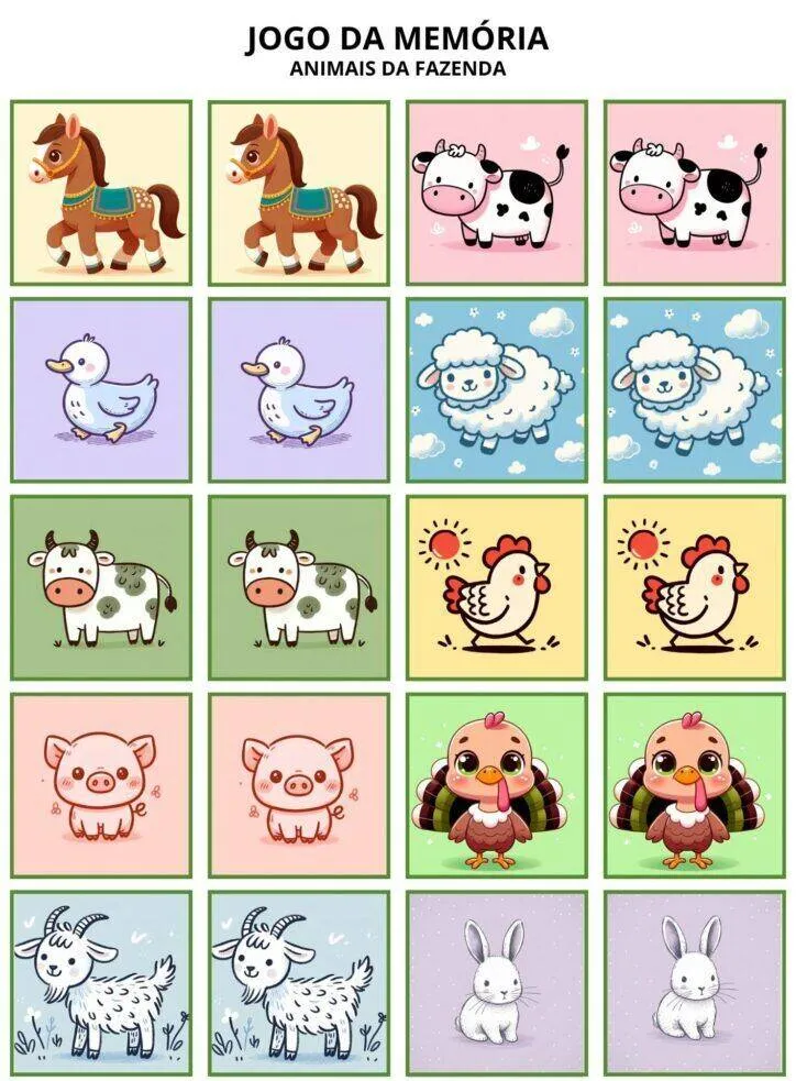 Printable Farm Animal Memory Game