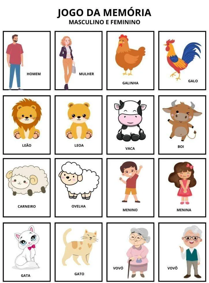 Printable Memory Game of Animals and People