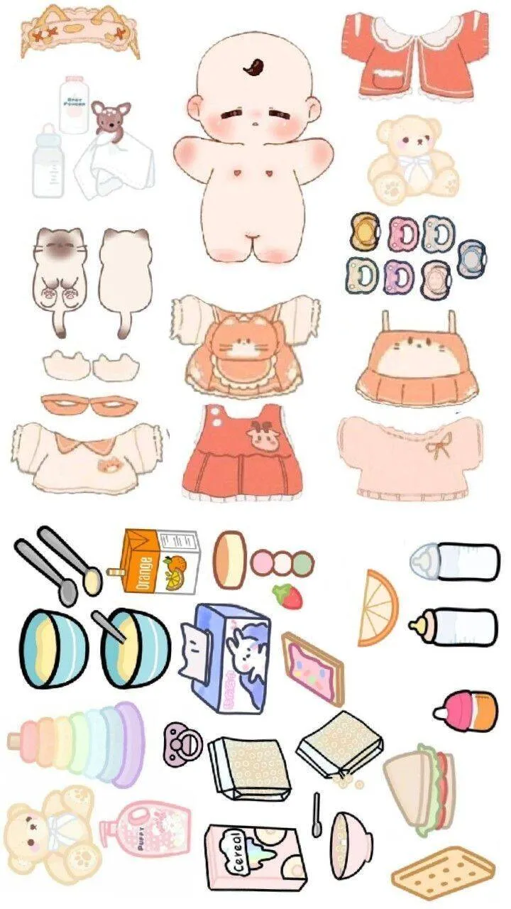Printable Paper Doll with Baby Clothes and Fun Accessories