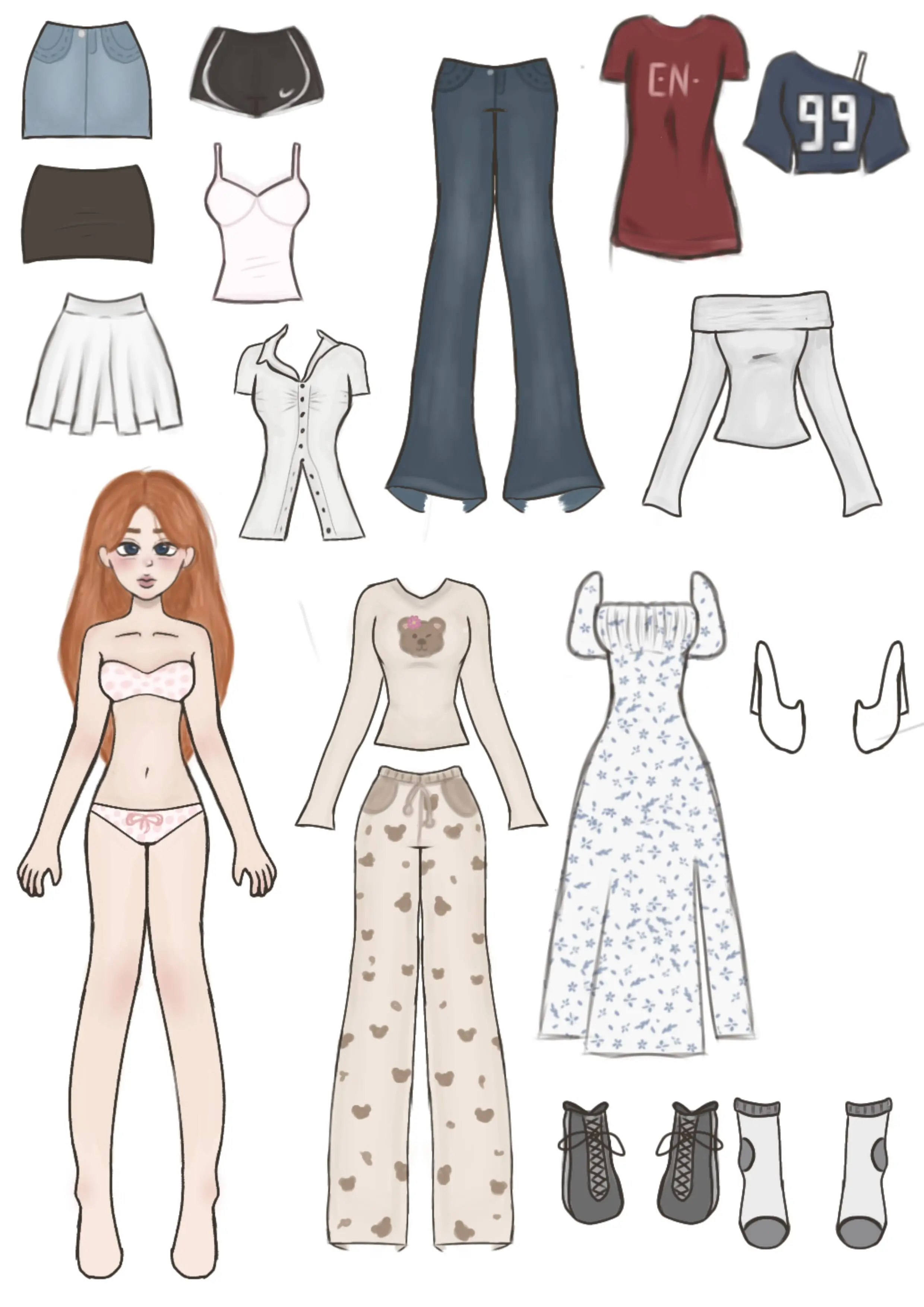 Printable Paper Doll with Winter Clothes and Accessories