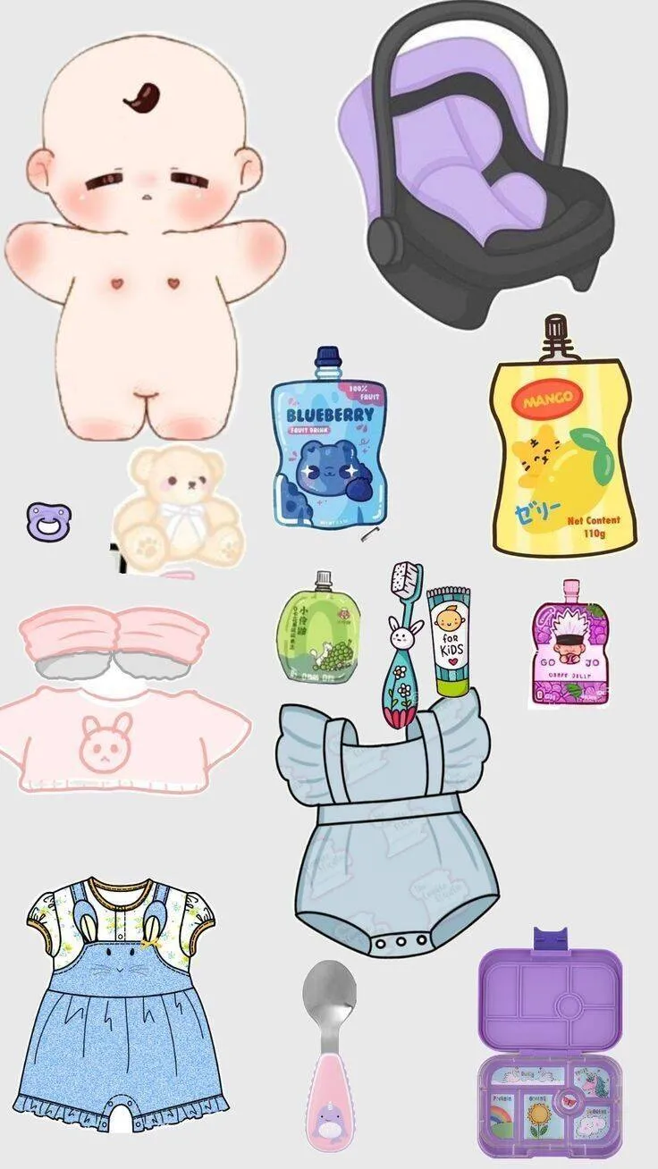 Printable Paper Doll with Baby Accessories and Toys