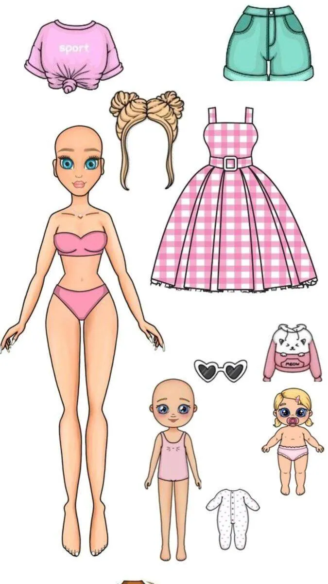 Printable Paper Doll with Summer Clothes and Fun Accessories