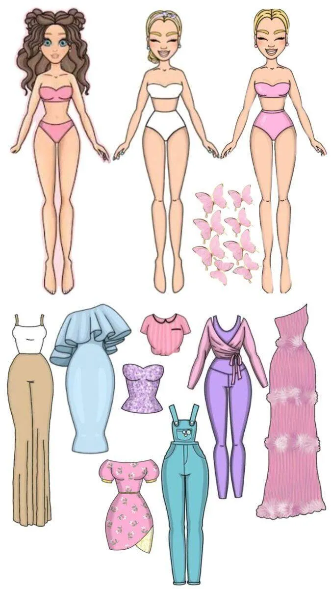Printable Paper Doll with Summer Clothes and Colorful Accessories