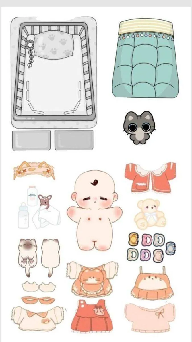 Poupée en papier imprimable avec vêtements et accessoires pour bébé