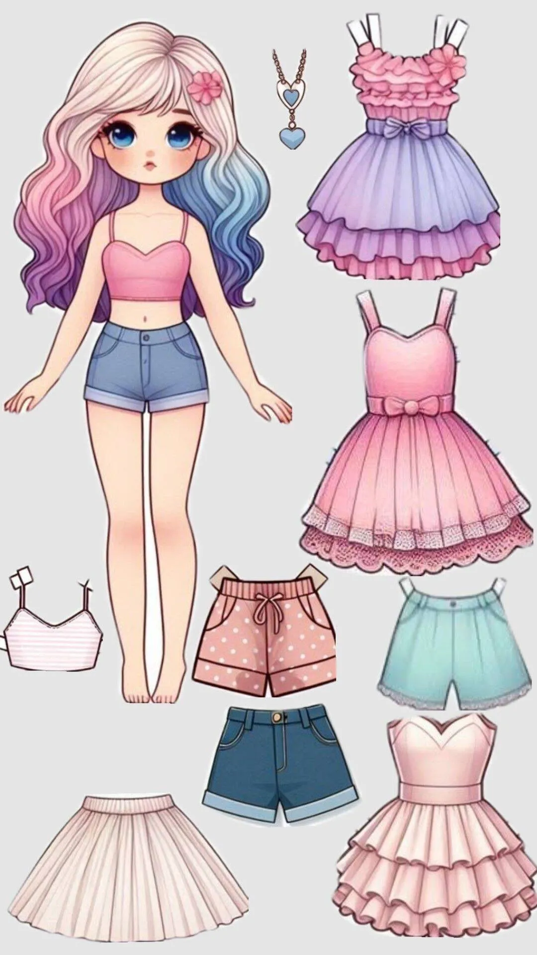 Printable Paper Doll with Colorful Clothes and Fashion Accessories