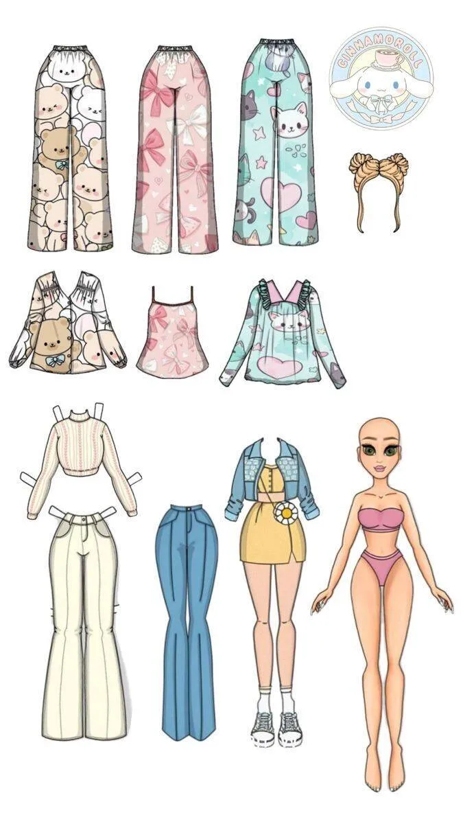 Printable Paper Doll with Stylish Clothes and Fun Accessories
