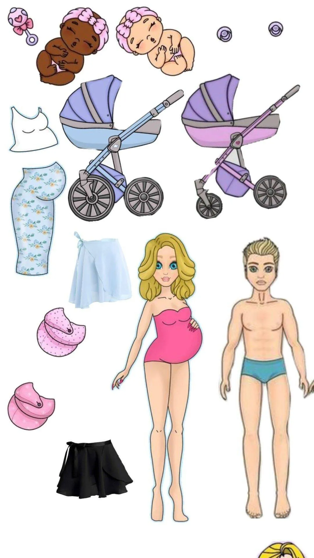 Boneca de Papel para Imprimir com Bebês e Acessórios de Maternidade