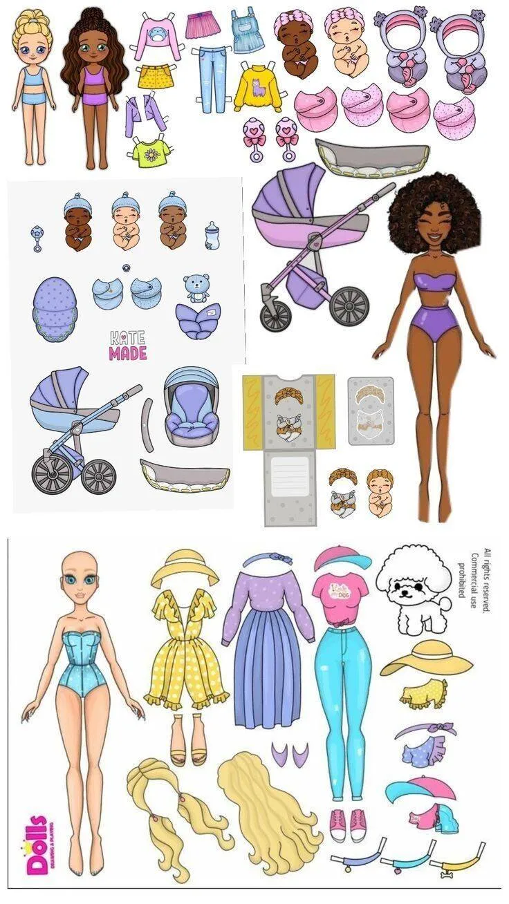 Boneca de Papel para Imprimir com Roupas de Verão e Acessórios Coloridos